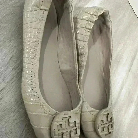 Tory Burch Reva Ballet Flats Cream Croc Embossed Leather Size 5M - Picture 9 of 9